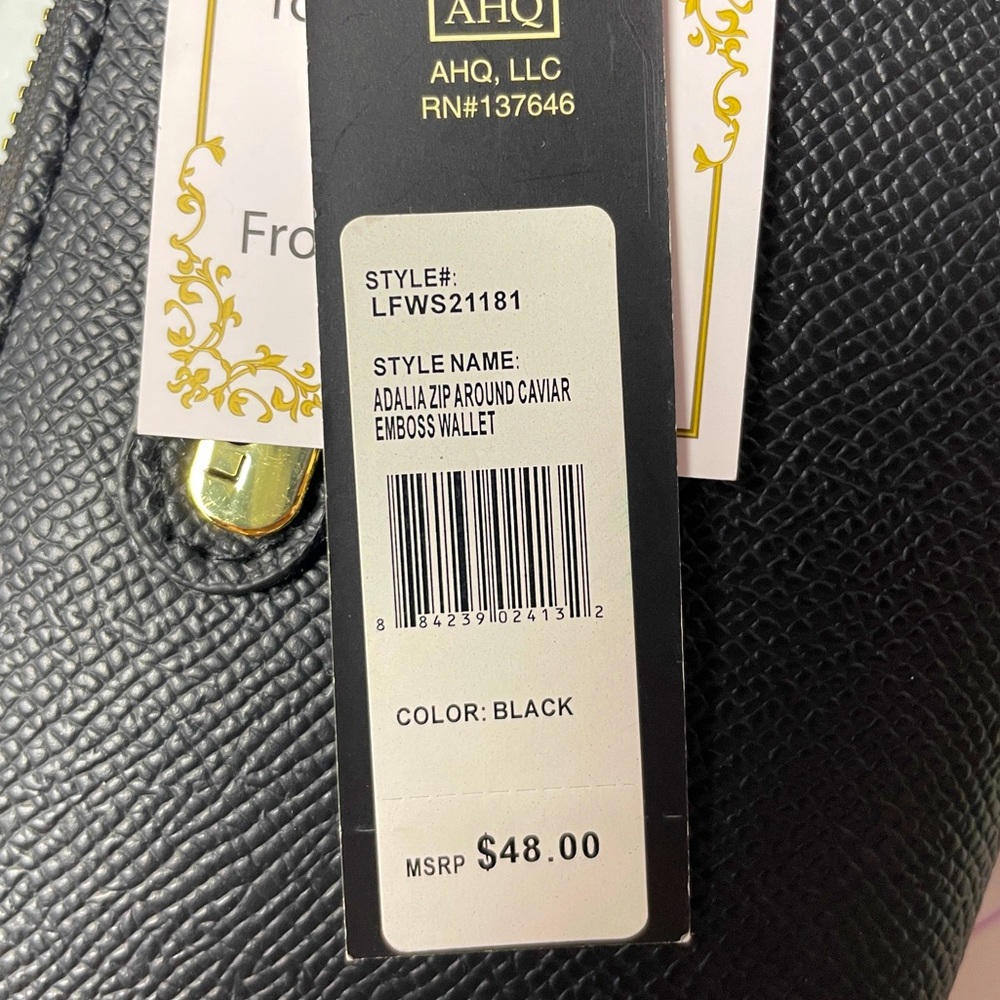 NWT London Fog Adalia Zip Around Caviar Emboss Black And Gold Wristlet Wallet - Picture 3 of 3